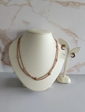 Judith Ripka Rose Gold Plated Station Necklace With Moon Shaped Earrings